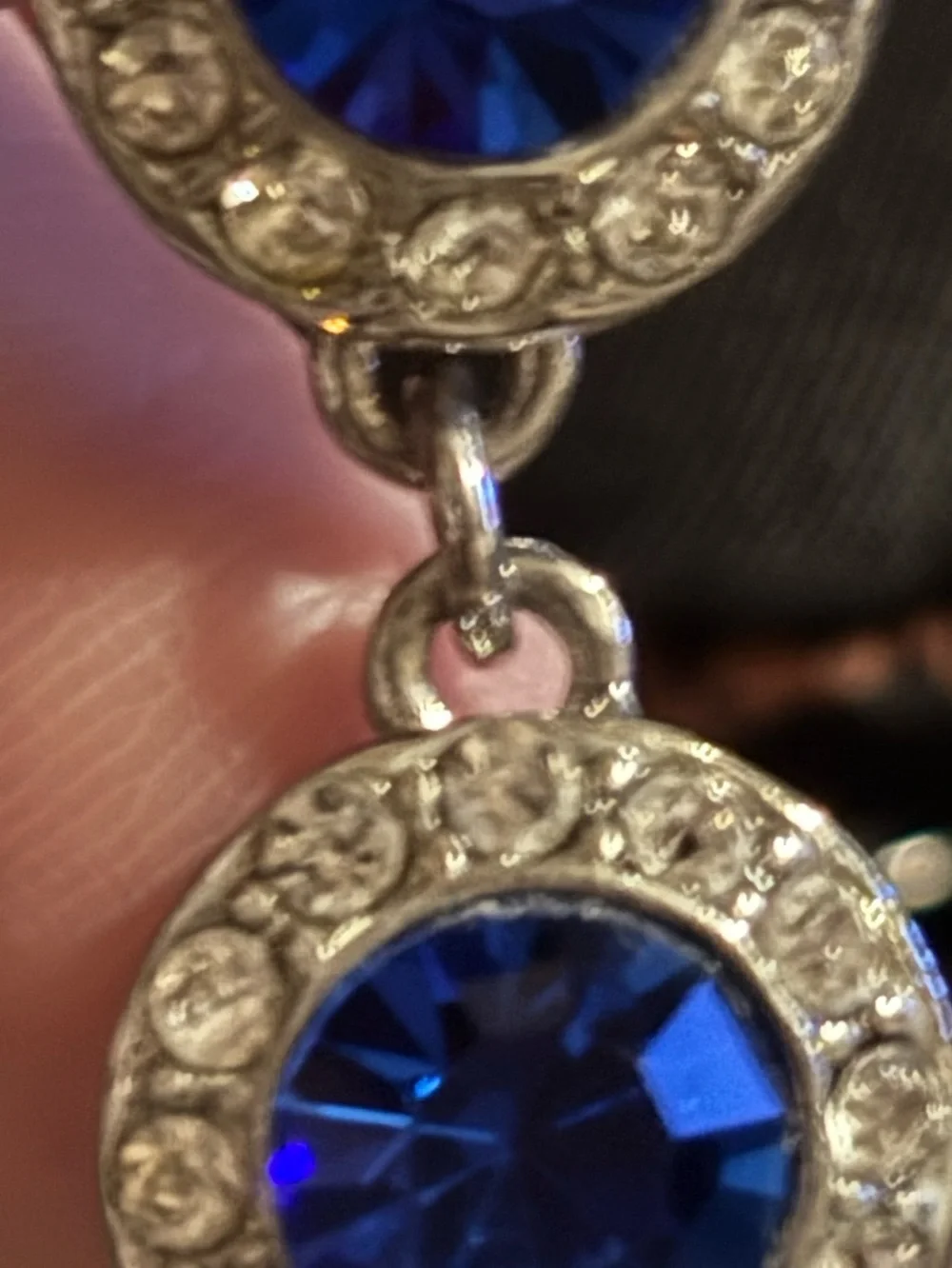 Sterling-Style Necklace with Royal Blue Crystal Pendant